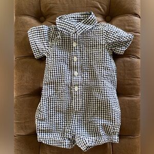 Hope & Henry blue gingham collared one piece. 0-3 months